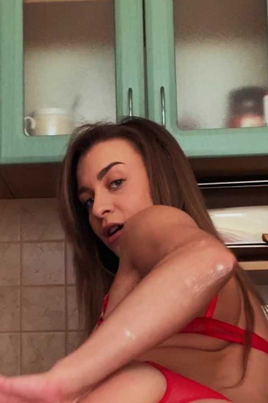 Josephine Jackson Fingers Her Bald Pussy In The Kitchen Josephine